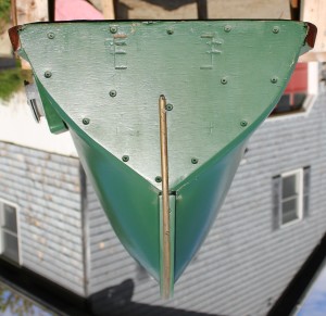 Close up of Chestnut stern at waterline and transom