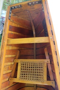 Original hand caned Ogilvy stern seat and stern - note the steel bracing on the stern - was "rated" for up to 15 HP!